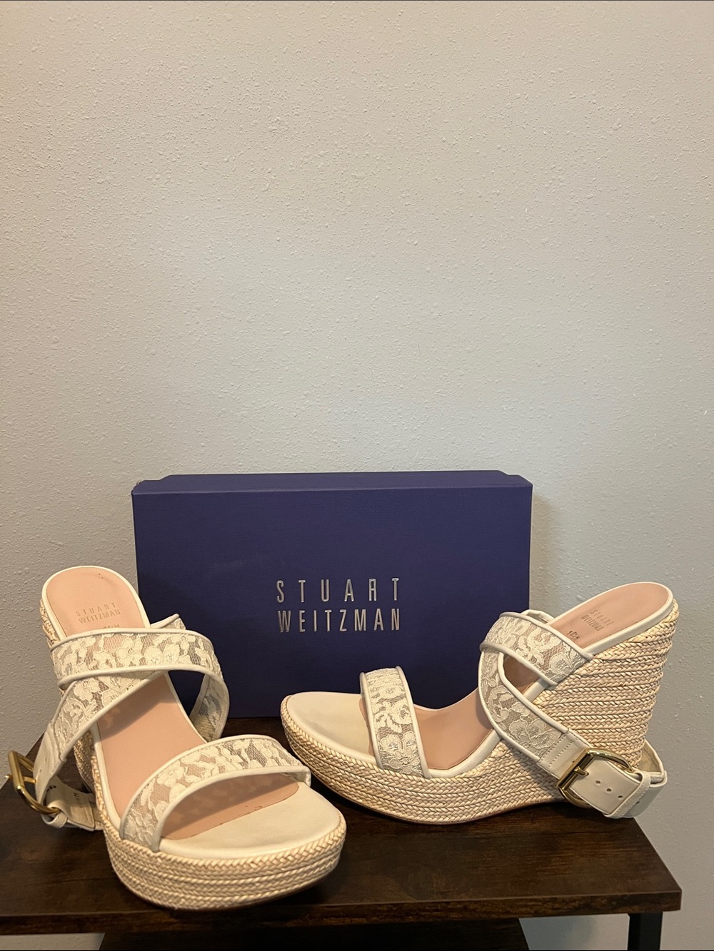 Stuart Weitzman Ivory Patterned Espadrille Wedge Sandals